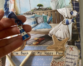 Sea BABE lighthouse collage composition notebook, junk journal, handmade collage journal, seashell, beach, ocean, lake house, ocean