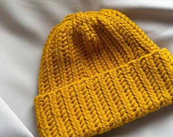 Handmade Crochet Beanie Hat | Chunky Knit Winter Hat | Warm Folded Beanie | Unisex Minimalist Hat