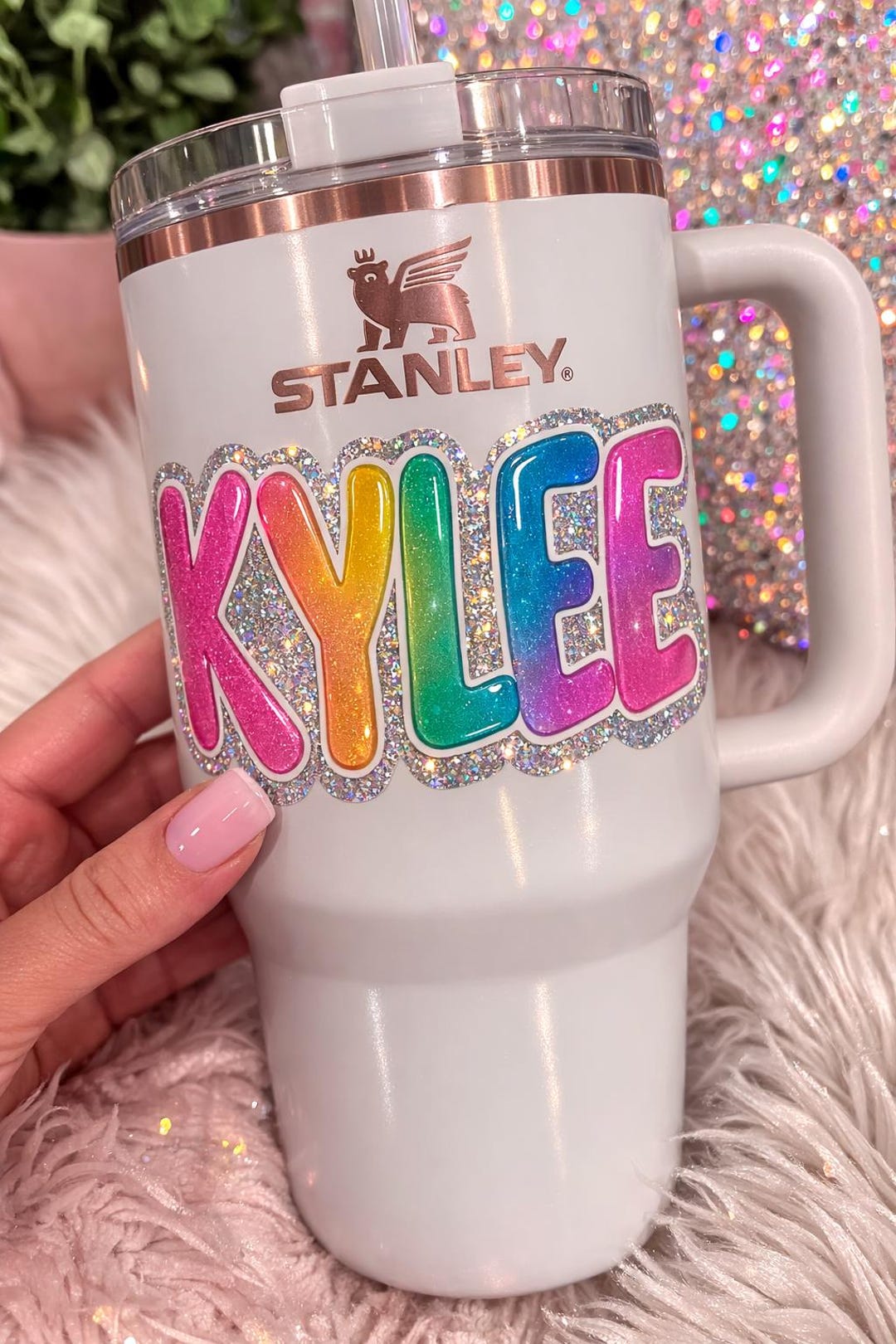 Custom Glitter Name Decal | Personalized Vinyl Sticker for Stanley Cups ...