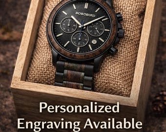 Engraved Walnut Wood Chronograph Watch – Personalized Gift for Him, Dad, Boyfriend