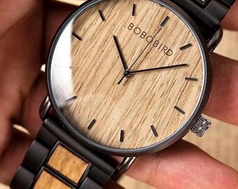 Reloj personalizado de madera de nogal, cronógrafo grabado para él, regalo de aniversario.