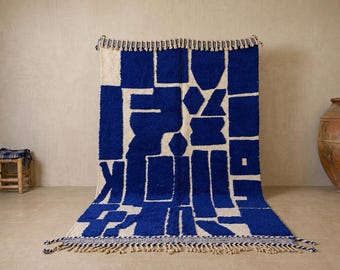 Tappeto marocchino personalizzato - Tappeto marocchino Beni ouarain - Tappeto marocchino blu - Design berbero - Arredamento per la casa - Arredamento boho