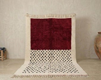 Tappeto Beni Ourain, tappeto marocchino personalizzato, tappeto berbero in lana fatto a mano, tappeto su misura, tappeto marocchino minimalista, decorazione per soggiorno
