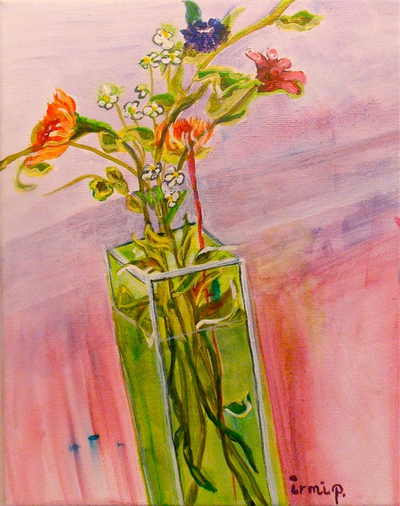 Flower Vase Still Life Original Acrylic Painting Etsy