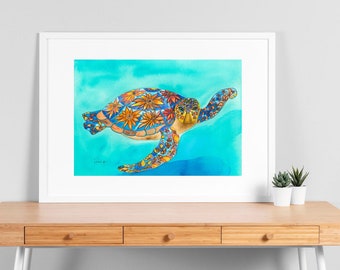 Sea Turtle Print Turtle Beach Art Nautical Print Wall Art Turtle Home Décor Nautical Oases Happiness
