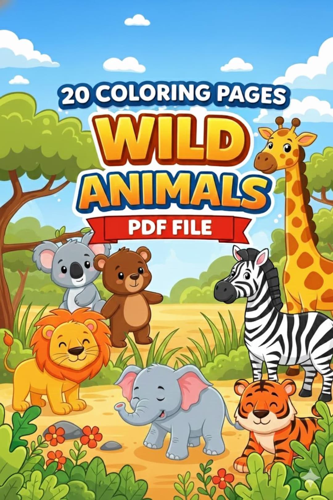 Wild Animals Coloring Book for Kids | 20 Fun Pages (printable PDF ...