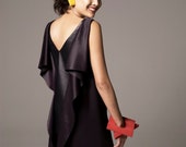 Double faced satin Silk crepe Dress with italian black Leather in the back.