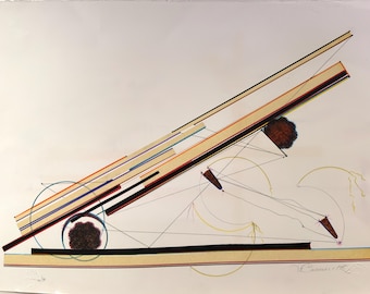 Obra abstracta de técnica mixta de Victor Cassanelli, arte de estilo modernista Bauhaus (56 x 76 cm)