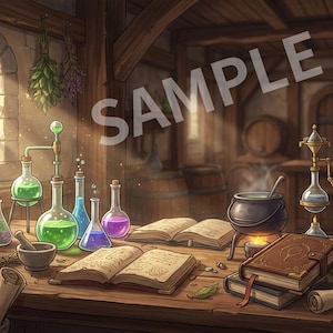Alchemist's Lab VTuber Background, Anime Magic Research Room, Day & Night (Digital Download)