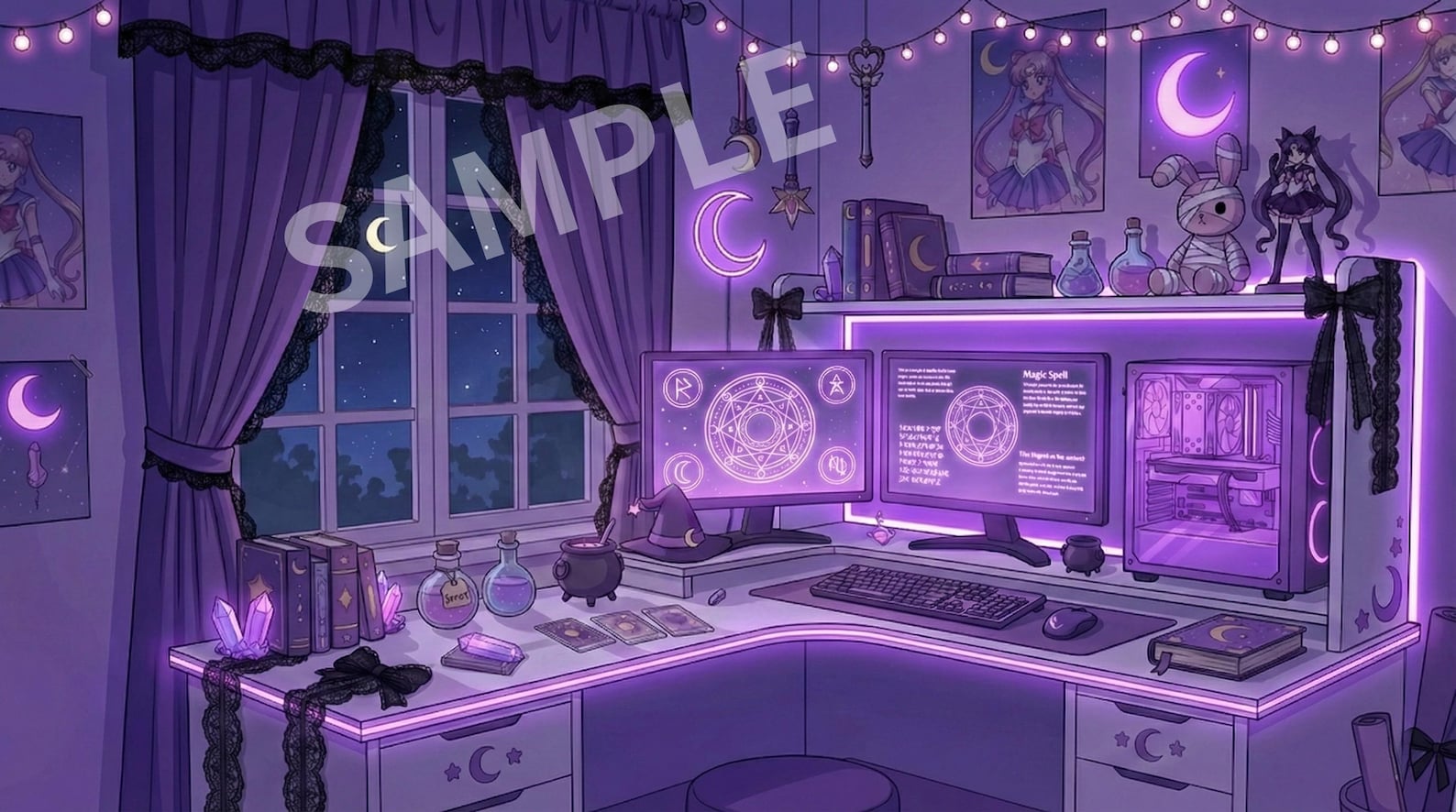 Pastel Purple Vtuber Background, Yami Kawaii Gothic Witch Room (day ...