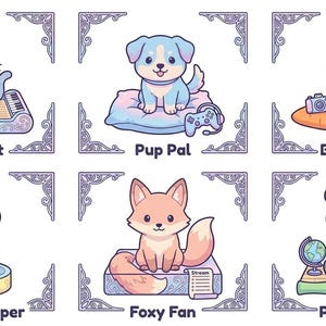 Kawaii Desk Pets Stream Decor: VTuber Assets, Chibi Animals, Anime Art (Digital Download)
