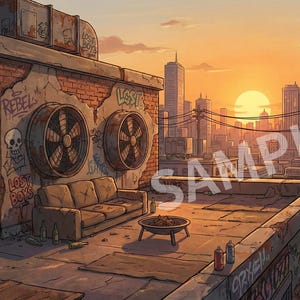 アーバンストリートアート VTuber 背景：グラフィティ、スケートパーク、屋上（4 パック デジタルダウンロード）