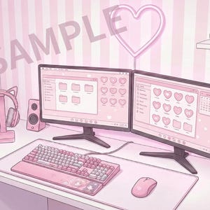 Kawaii Pastel Pink VTuber Room Background: Anime Gamer Girl Stream Overlay (8 Scenes / Deluxe Pack) Cute Bedroom & Studio