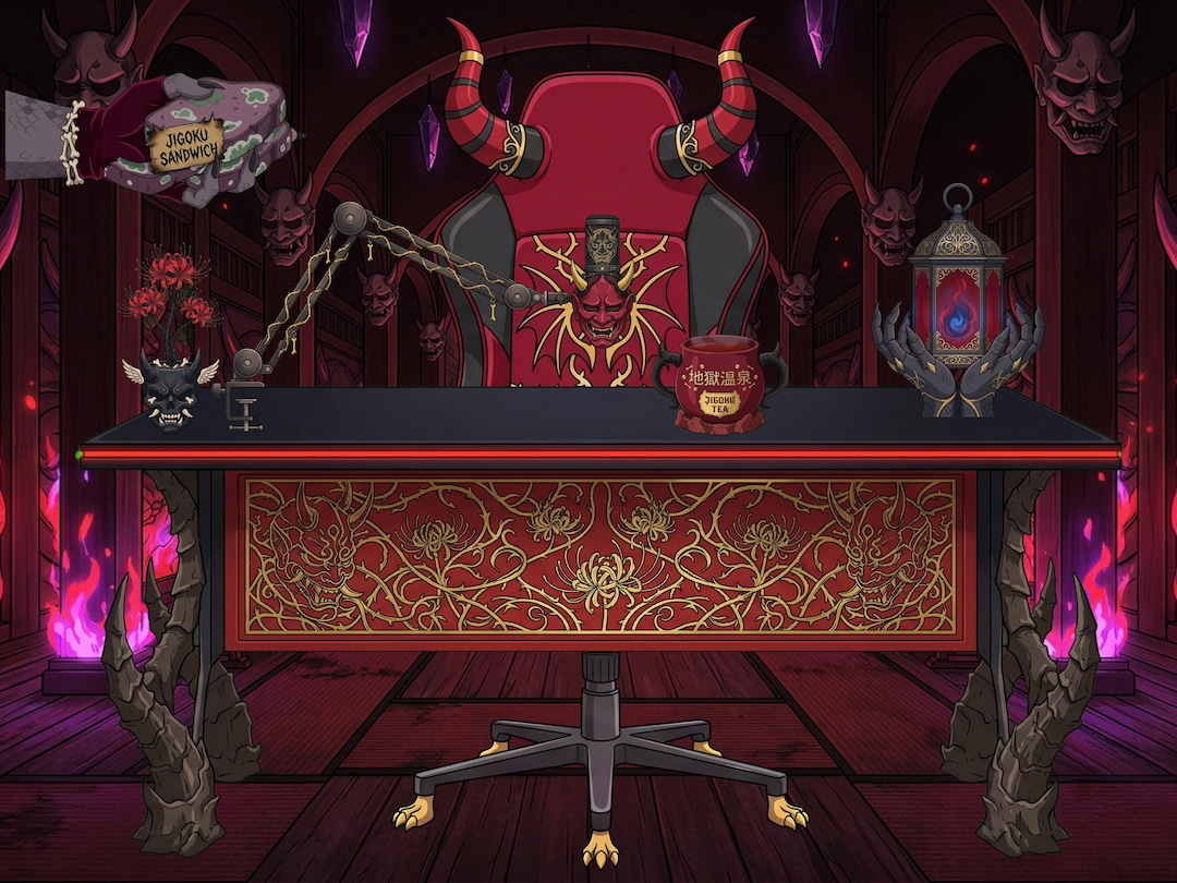 Jigoku Hell Vtuber Room Asset Pack | Demonic Desk, Oni Chair, Gothic ...