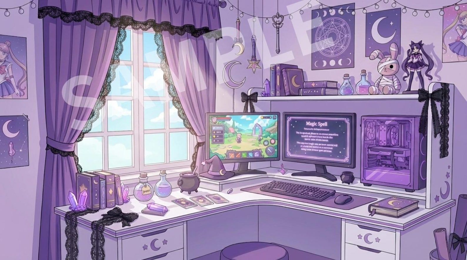 Pastel Purple Vtuber Background, Yami Kawaii Gothic Witch Room (day ...