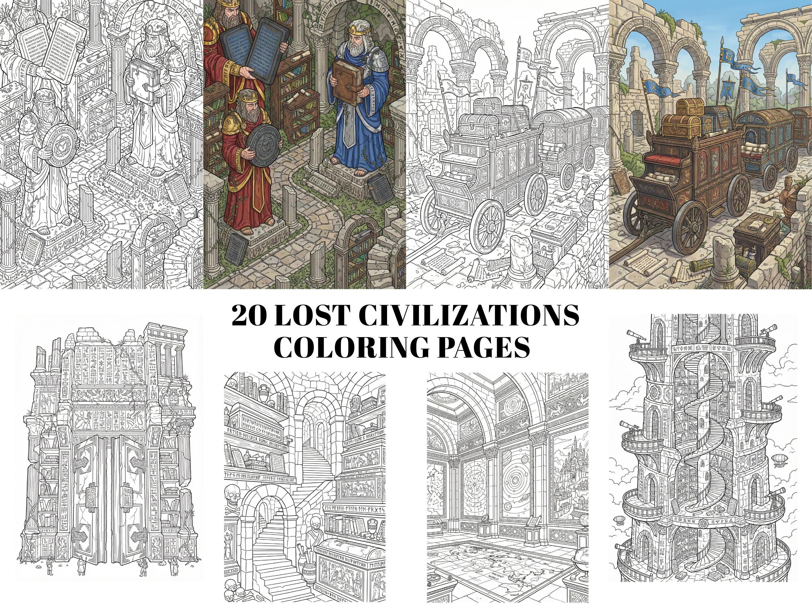20 Lost Civilizations Coloring Pages - Adult Coloring Book, Intricate ...