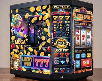 Hyte Y70 PC Case Skin Slot Machine Theme RGB Gaming Setup | Lucky 777 Static Cling Glass Panel | Casino Aesthetic PC Mod | No Residue Vinyl