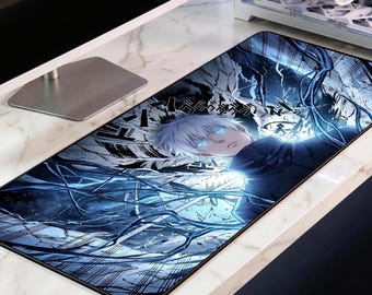 Gojo Satoru Desk Mat, Anime Sorcerer Mousepad, Domain Expansion XL Deskpad, Blue Eyes Manga Gaming Mat, Premium 4mm Thick