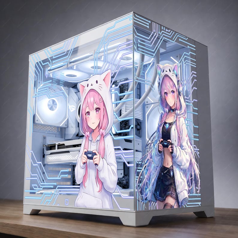 Kawaii Anime Gamer Girl PC Case Skin – Static Cling Glass Skin ...