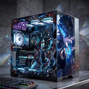 Adesivo per case PC Solo Leveling / Decalcomania RGB per PC da gaming anime di Sung Jin-Woo / Decalcomania per configurazione gaming / Adesivo per computer ATX Tower