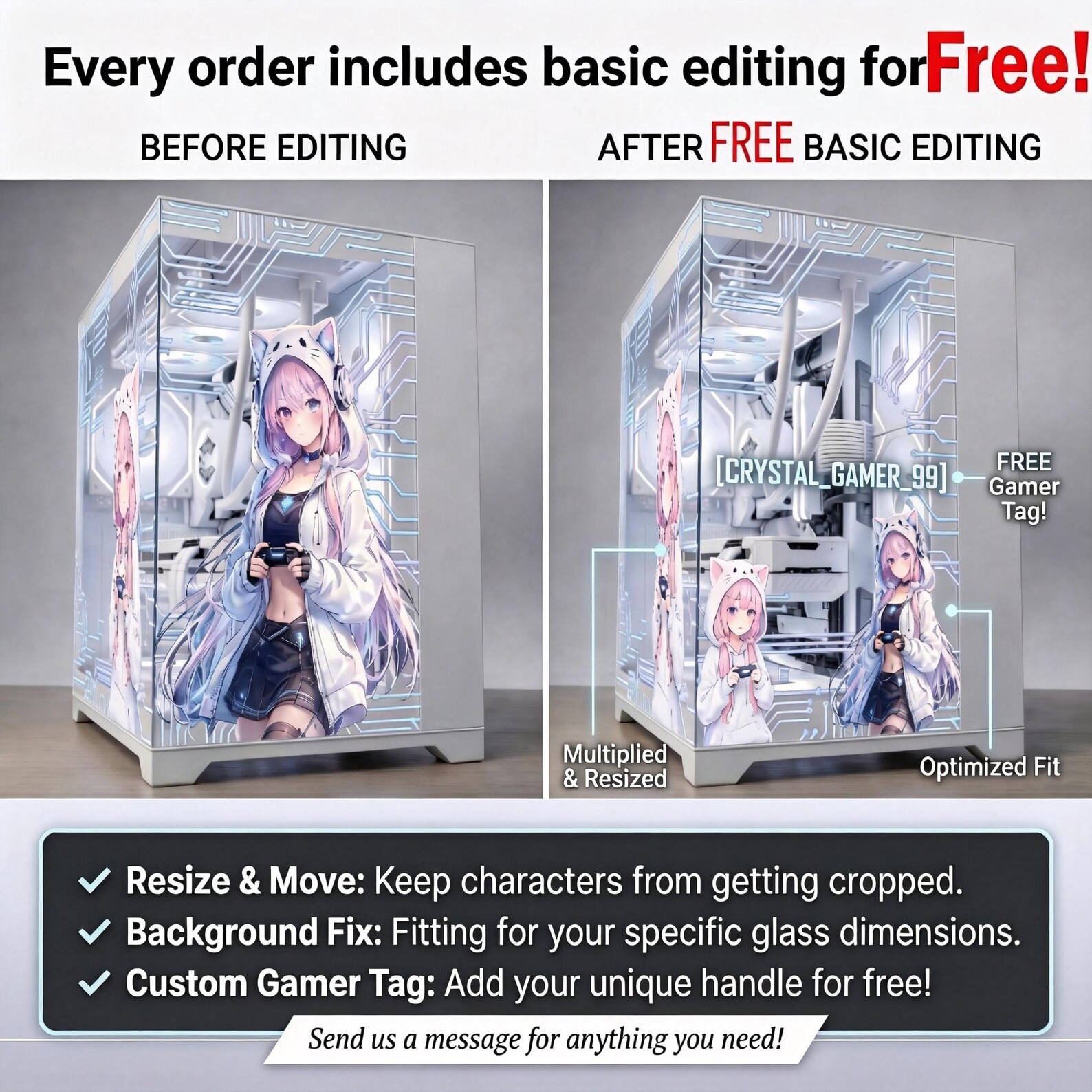 Sakura PC Case Skin | Anime Girl PC Glass Panel Decal | Pink Aesthetic ...