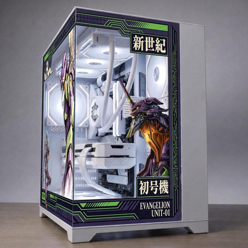 Retro Mecha Anime PC Case Wrap | Purple & Green Robot Computer Decal ...