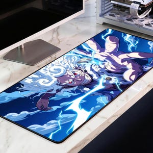 Gear 5 Luffy Desk Mat, Sun God Nika Extended Mousepad, Anime Lightning Deskpad, Premium 4mm One Piece XL Gaming Mat, Free US Shipping
