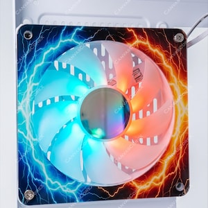 Elemental Lightning PC Fan Cover | 3mm Cast Acrylic Fan Grill Shroud | Blue and Orange Anime Battlestation Mod | 120mm 240mm 360mm AIO