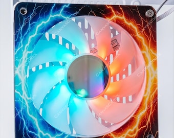 Elemental Lightning PC Fan Cover | 3mm Cast Acrylic Fan Grill Shroud | Blue and Orange Anime Battlestation Mod | 120mm 240mm 360mm AIO