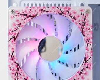 White Sakura Cherry Blossom PC Fan Cover | 3mm Cast Acrylic Fan Grill Shroud | Ethereal Anime Floral Gaming Battlestation Mod