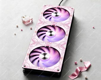 Pink Ribbon PC Fan Cover | 3mm Cast Acrylic Fan Grill Shroud | Kawaii Lace Bow Gaming PC Mod | 120mm 240mm 360mm AIO