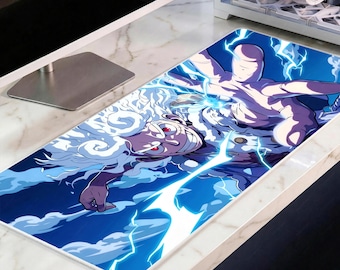 Gear 5 Luffy Desk Mat, Sun God Nika Extended Mousepad, Anime Lightning Deskpad, Premium 4mm One Piece XL Gaming Mat, Free US Shipping