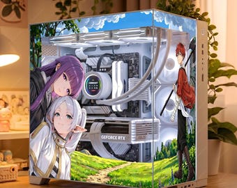 Epic Fantasy Anime PC Case Wrap | Elven Mage & Party Computer Decal | Custom Gaming Tower Skin | Anime Lover Gift