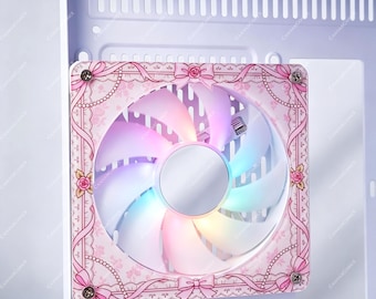 Pink Ribbon PC Fan Cover | 3mm Cast Acrylic Fan Grill Shroud | Kawaii Lace Bow Gaming PC Mod | 120mm 240mm 360mm AIO