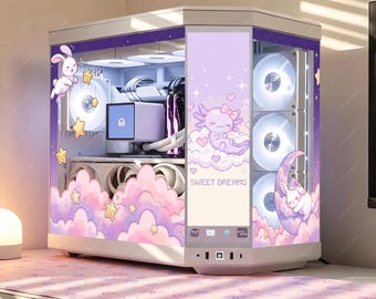 Kawaii Dreamy Bunny PC Case Skin - Custom Fit For Any PC - Pastel Cloud Gaming Setup Decor - Adhesive-Free Reusable Decal Wrap - PC Skin