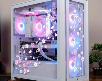 Cyber Sakura PC Case Skin | Cherry Blossom Static Cling for Glass Panel | Anime Gaming Setup Decor | Custom Sizes