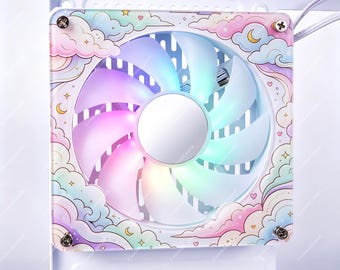 Pastel Cloud Acrylic PC Fan Cover | 120mm 240mm 360mm Fan Grill Shroud | Cute Kawaii Anime Gaming Setup Decor | White PC Case Mod