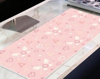 Pink Retro Adventure Desk Mat, Cute Fairy Companion Mousepad, Kawaii Pixel Heart Deskpad, Cozy Gamer XL Mat, Pastel Gaming Decor, 4mm Thick