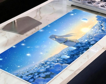 Frieren Beyond Journey's End Desk Mat, Blue Moonweed Flower Field XL Mousepad, Anime Sunset Landscape Deskpad, 4mm Thick Premium Gaming Mat