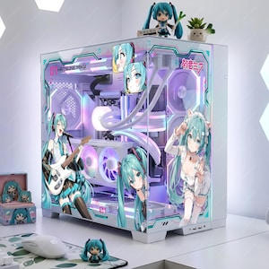 Anime Girl PC-skal - Anpassad för alla PC - Virtual Idol Gaming Setup Decor - Självhäftande fri återanvändbar dekal - PC-skal