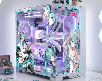 Anime Girl PC Case Skin - Custom Fit For Any PC - Virtual Idol Gaming Setup Decor - Adhesive-Free Reusable Decal Wrap - PC Skin