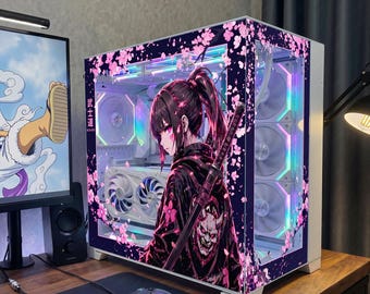 Anime Style PC Case Static Cling Decal for Tempered Glass – Custom Size, No Glue, RGB Friendly