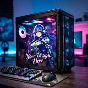 Custom PC Case Skin – Static Cling Glass Skin – Personalized Tempered Glass Wrap – RGB Compatible – Upload Your Design