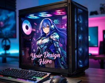 Custom PC Case Skin – Static Cling Glass Skin – Personalized Tempered Glass Wrap – RGB Compatible – Upload Your Design
