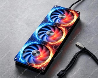 Elemental Lightning PC Fan Cover | 3mm Cast Acrylic Fan Grill Shroud | Blue and Orange Anime Battlestation Mod | 120mm 240mm 360mm AIO