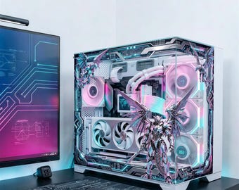 Cyber Dragon PC Case Skin - Custom Fit For ANY PC - Mecha Cyberpunk Gaming Setup Decor - Reusable Static Cling Decal - Sci-Fi Glass Wrap