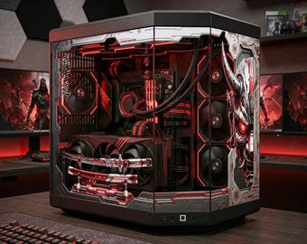 Cyber Oni PC Case Skin - Custom Fit For ANY PC - Mecha Samurai Gaming Setup Decor - Adhesive-Free Reusable Decal Wrap - Cyberpunk Pc Skin