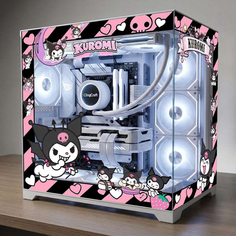 Kuromi Custom PC Case Skin - Pink & Black Anime Aesthetic PC Skin ...