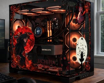 Rogue Ninja Raven PC Skin | Red Moon Anime Aesthetic | Dark Fantasy Static Cling | Black and Red Gaming Setup | Custom Glass Decal