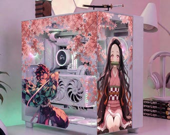 Tanjiro & Nezuko PC Skin Demon Slayer Case Wrap - Custom Fit For ANY PC - Anime Gaming Setup Decor - Reusable Decal Pink Aesthetic Setup